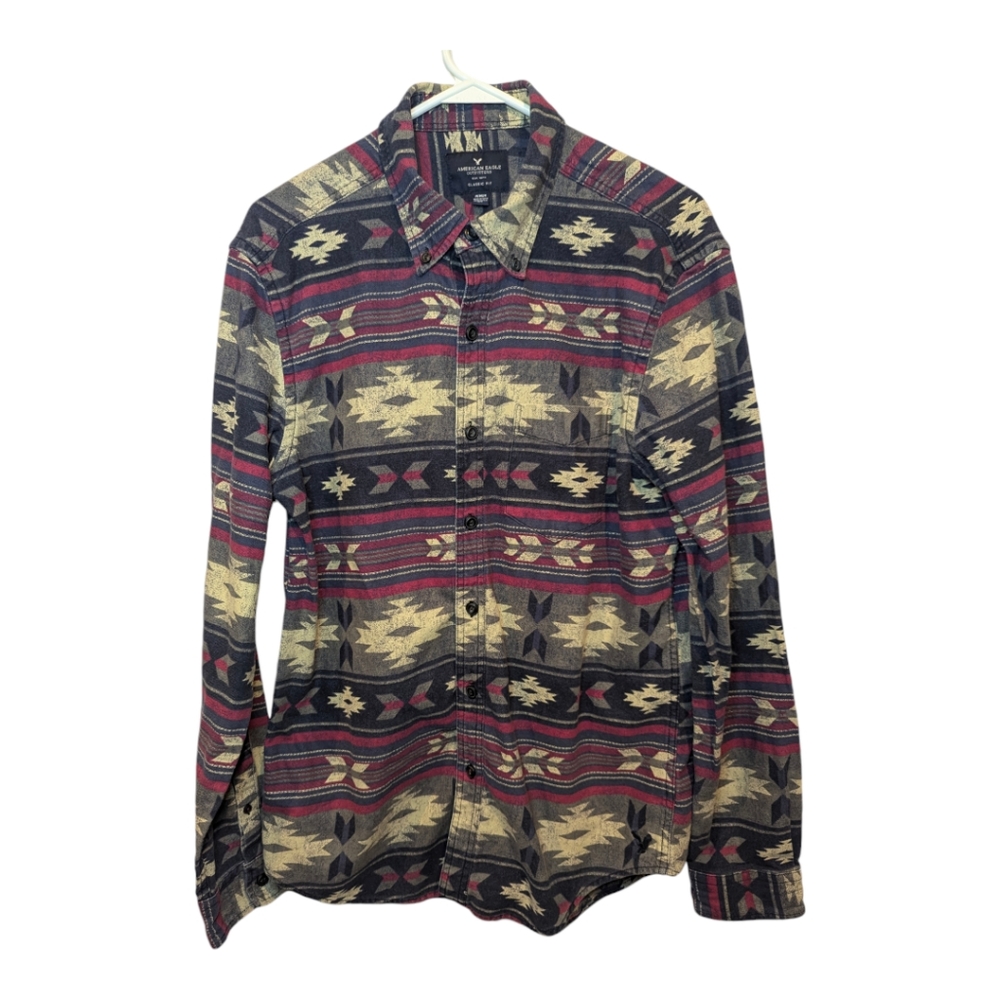 American Eagle Shirt Mens Medium Aztec Button Down South Western Classic Fit